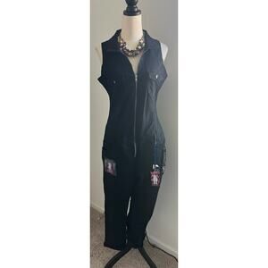 NWT COVER GIRL Black Denim Biker Skinny ZipUp Sleeveless Long Pants Jumpsuit 16W